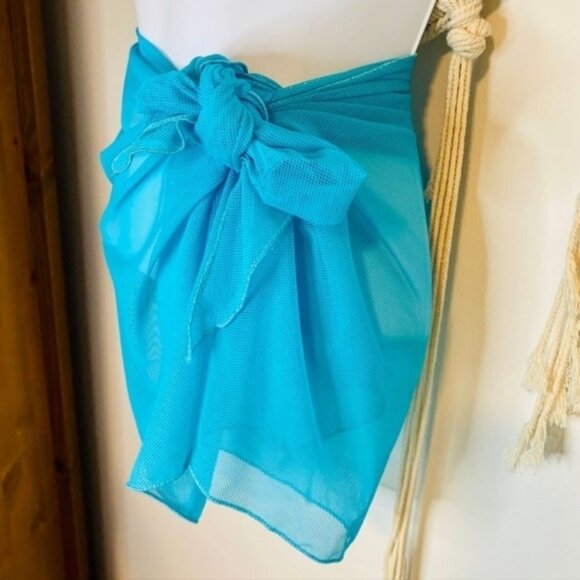 SANS MARQUE Blue Sheer Wrap Bathing Suit Cover Up Size Small - Picture 1 of 8